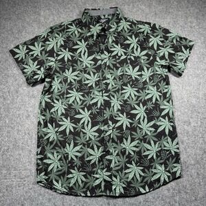 Eighty Eight Button Down‎ Shirt Mens L Cannabis Marijuana Black Green Hawaiian